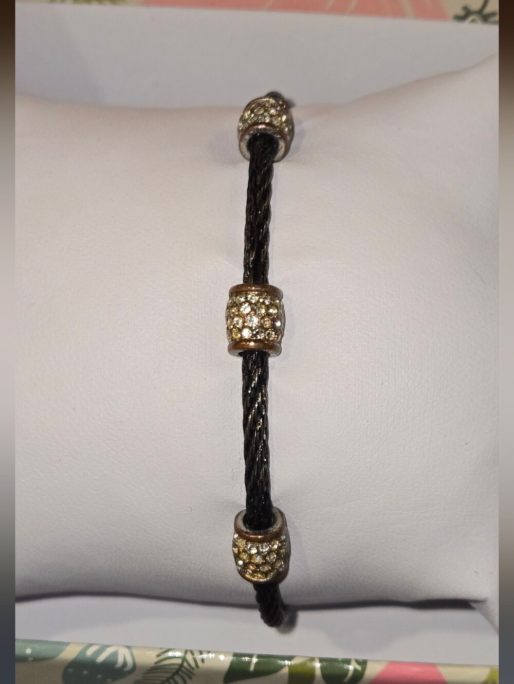 Black Cable cuff bracelet with copper Beads With qz cluster Jewels *read
